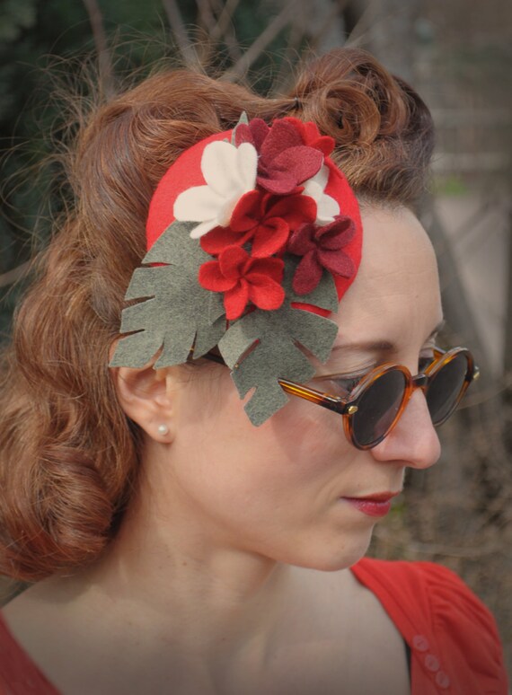 Items similar to 1940s inspired pin up aloha style round fascinator hat