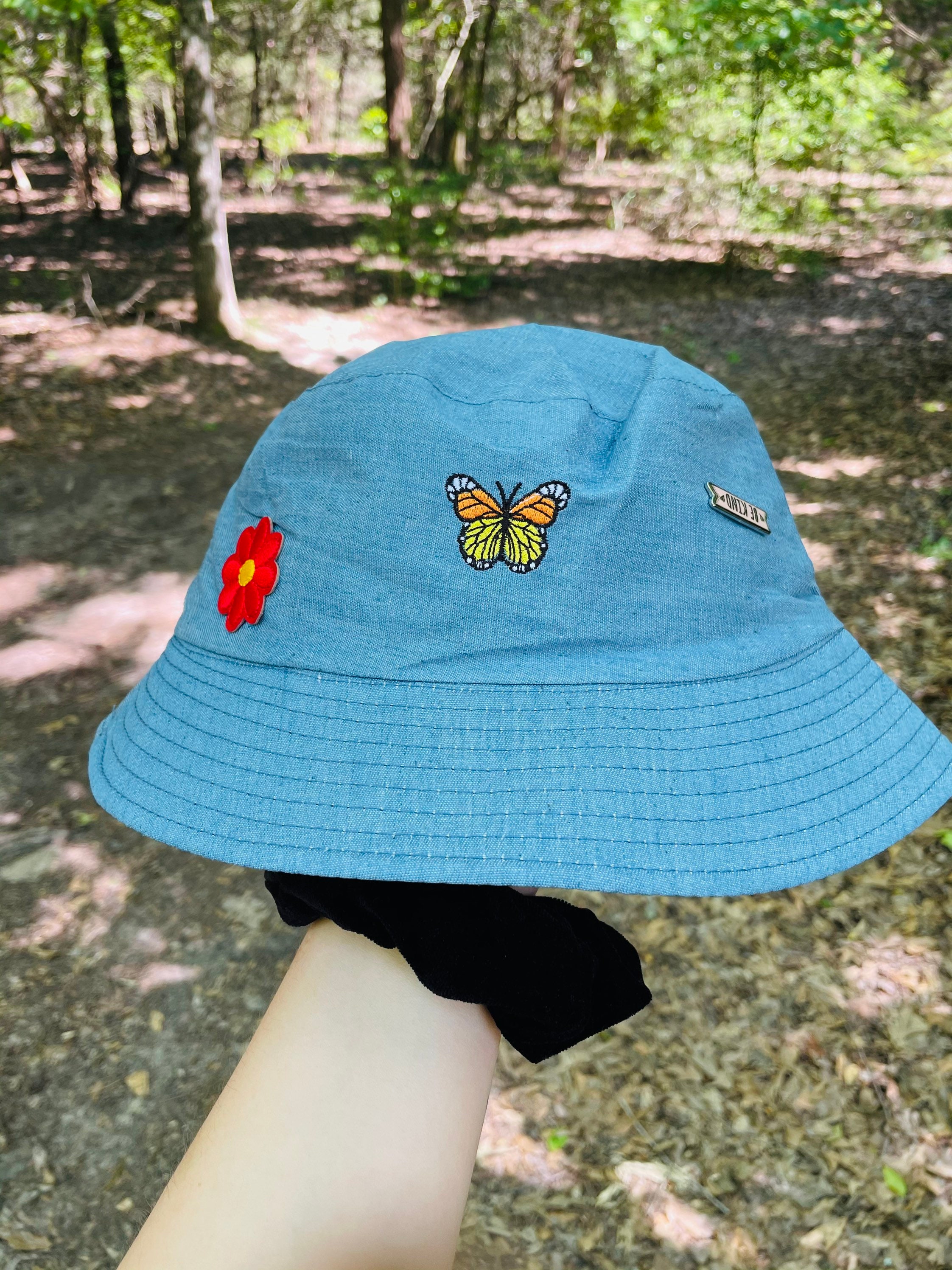 Butterfly Blue Jean Bucket Hat Etsy