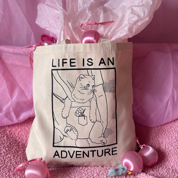 Life is an Adventure tote - tote bag - Lovestruck Prints - Canvas - Cute Cat