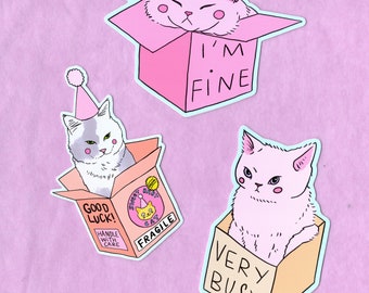 Cat in boxes sticker pack - vinyl sticker - Lovestruck Prints