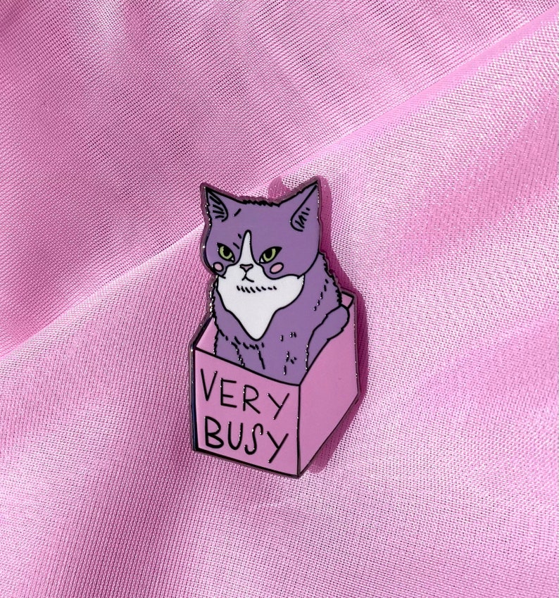 VERY BUSY cat pin Lovestruck prints enamel pin image 1