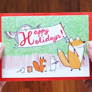 Noël Hokkaido Animaux Fox Owl Weasel Écureuil Pika Tit woodland animaux Carte de Noël