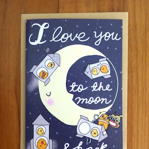 Carte Je t'aime jusqu'à la lune et au dos // carte d'anniversaire amusante // carte d'amour amusante