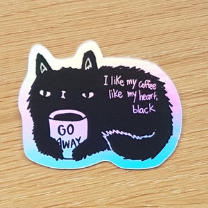 Grumpy Black Cat Sticker // Cat Coffee Sticker