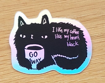 Grumpy Black Cat Sticker // Cat Coffee Sticker