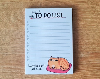 To Do List Cat Notepad // Don't want to do list cat Notizblock // Katze A6 Notizblock