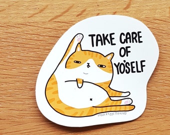 Take care of yourself cat sticker // self care sticker // funny cat sticker