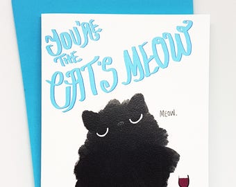 You're the cat's meow card // funny cat card // funny cat love card // cat love card // grumpy cat love card