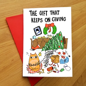 Gift keeps on giving christmas card // Funny Cat Christmas Card // Cat Christmas Card