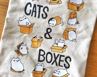 Cat & Boxes Tote Bag Funny Cat Box Tote Bag