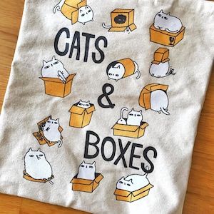 Cat & Boxes Tote Bag Funny Cat Box Tote Bag