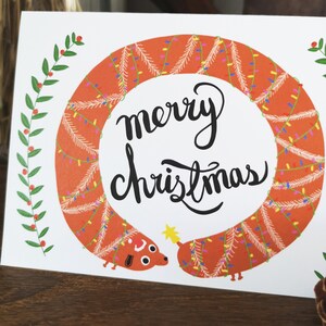 Tarjeta de Navidad tonta // Silly Dachshund Tarjeta de Navidad // Tarjeta de Navidad de perro salchicha // Tarjeta de Navidad de la corona del perro