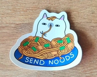 Cat Food Pun Sticker // Noodle lover Sticker // Send Noods Sticker