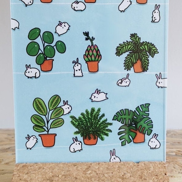 Carte postale de plantes de lapin // carte postale mignonne de lapin // carte postale mignonne de plantes