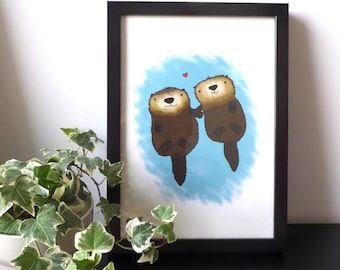 Otters love Valentines Art Print A4