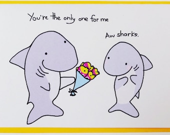 Shark Love Card // Shark Pun Card // Aw Sharks // Silly Funny Love Card // Funny Shark Valentines Card