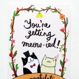 Cartão Obtendo Meowied, Casando, Noivado, Engraçado Gato