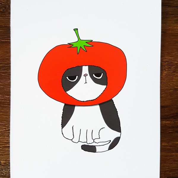 Silly Cat Vegetable Head postcard // Silly Grumpy Cat Postcard