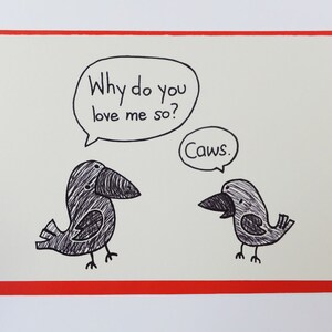 Cartão de amor de corvo // Cartão de amor de trocadilho engraçado e bobo // Cartão de aniversário