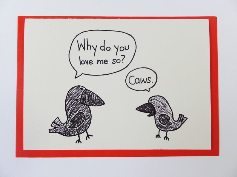 Crow Love Card // Crow Caws Silly Funny Pun Love Card // Anniversary Card image 1