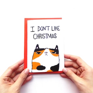 Cartão de Natal de gato mal-humorado Eu não gosto de Natal, cartão de Natal fofo