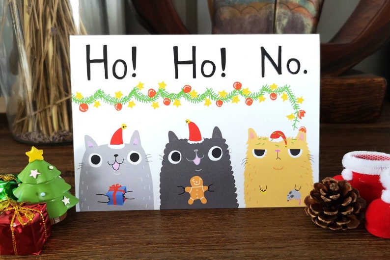 Ho Ho No Christmas Card // Grumpy Cat Christmas Card // Funny Cat Christmas Card // Merry Christmas Cat Card zdjęcie 1