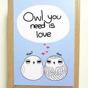 Alles was Sie brauchen ist Liebe Postkarte / / Schneeeule Liebe Postkarte / / Schneeeule Liebe Wortspiel Valentines