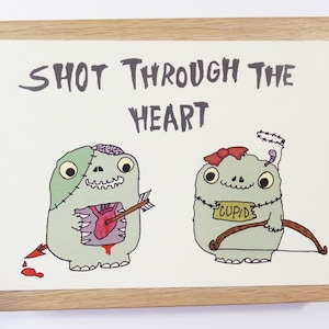 Zombie-Schuss durch die Herzensliebe Postkarte dumme Funny Valentine Karte Valentinstagskarte