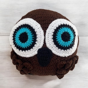 Crochet Owl Pillow: Handmade Brown Acrylic Yarn Decor