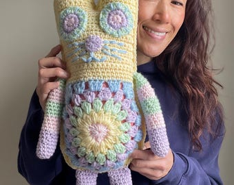 Handmade Crochet Bunny Plush, Pastel Amigurumi Rabbit, Vintage Style Toy, Baby Shower Gift