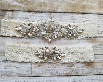 Sale -Wedding Garter and Toss Garter-Crystal Rhinestone - Wedding Garter Set - Style G38000CY