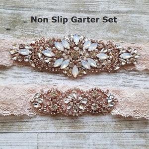 2 GARTERS Wedding Garter and Toss Garter-Crystal Rhinestones with Rose Gold Details Wedding Garter Set Style G90770 image 7