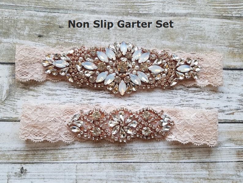 2 GARTERS Wedding Garter and Toss Garter-Crystal Rhinestones with Rose Gold Details Wedding Garter Set Style G90770 image 7