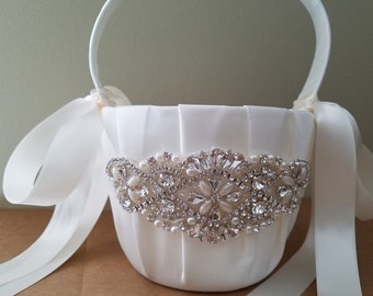 SALE - Wedding Flower Basket, Flower Girl Basket, Rhinestone/Pearl Flower Basket  - Style BK1050