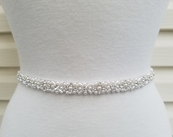 SALE - Wedding Belt, Bridal Belt, Sash Belt, Crystal Rhinestone & Off White Pearls  - Style B308812