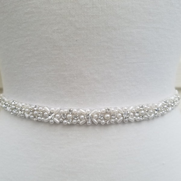 SALE - Wedding Belt, Bridal Belt, Sash Belt, Crystal Rhinestone & Off White Pearls  - Style B308812