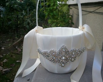 SALE - Wedding Flower Basket, Flower Girl Basket, Rhinestone Flower Basket  - Style BK1012