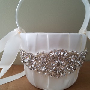 SALE - Wedding Flower Basket, Flower Girl Basket, Rhinestone/Pearl Flower Basket  - Style BK1051