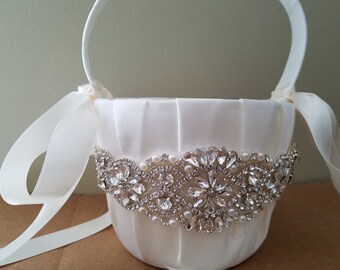 SALE - Wedding Flower Basket, Flower Girl Basket, Rhinestone/Pearl Flower Basket  - Style BK1051