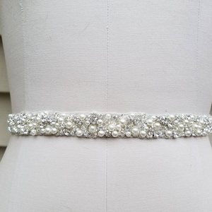 SALE - Wedding Belt, Bridal Belt, Sash Belt, Crystal Rhinestone & Off White Pearls  - Style B30887