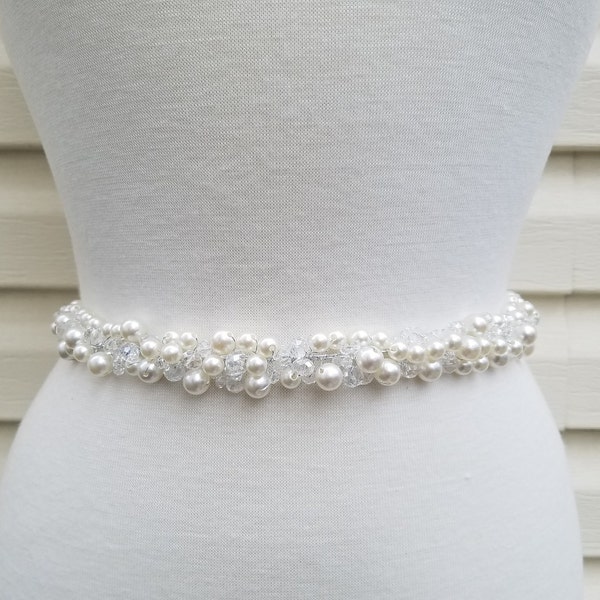 SALE  - Wedding Belt, Bridal Belt, Sash Belt, Off White pearls & crystals - Style B55710