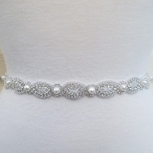 SALE  - Wedding Belt, Bridal Belt, Sash Belt, Crystal Rhinestone & Off White Pearls- Style B85850