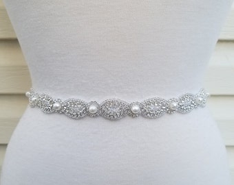 SALE  - Wedding Belt, Bridal Belt, Sash Belt, Crystal Rhinestone & Off White Pearls- Style B85850