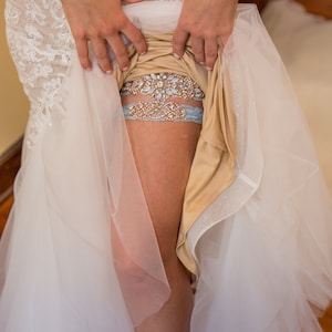 2 GARTERS -Wedding Garter and Toss Garter-Crystal Rhinestones with Rose Gold Details - Wedding Garter Set - Style G90770
