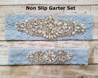 Sale -Wedding Garter and Toss Garter-Crystal Rhinestone - Wedding Garter Set -Vintage Blue Lace -  Style G90700W