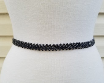 SALE - Wedding Belt, Bridal Belt, Sash Belt, Black Crystal Rhinestones - Style B3036BLK