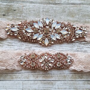 2 GARTERS Wedding Garter and Toss Garter-Crystal Rhinestones with Rose Gold Details Wedding Garter Set Style G90770 image 8