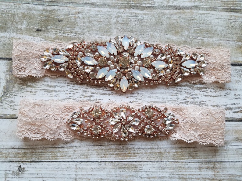 2 GARTERS Wedding Garter and Toss Garter-Crystal Rhinestones with Rose Gold Details Wedding Garter Set Style G90770 image 8