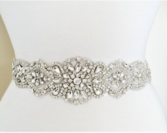 Wedding Belt, Bridal Belt, Sash Belt, Crystal Rhinestone & Off White Pearls with Silver, Gold or Rose Gold Accents - Style B80025