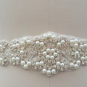 SALE -21 INCHES Beaded portion - Wedding Belt, Bridal Belt, Sash Belt, Crystal Rhinestones & Pearls - Style B29978L